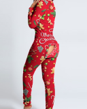Wholesale Printed  Christmas Red Women Jumpsuit S-XL