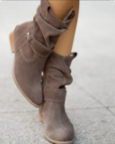 Popular Women Vintage Suede Winter Warm  Side Zipper Mid-Calf Boots Black Deep Gray Apricot Brown Dark Brown 34-43
