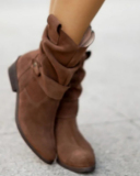 Popular Women Vintage Suede Winter Warm  Side Zipper Mid-Calf Boots Black Deep Gray Apricot Brown Dark Brown 34-43