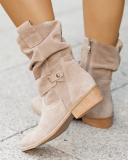 Popular Women Vintage Suede Winter Warm  Side Zipper Mid-Calf Boots Black Deep Gray Apricot Brown Dark Brown 34-43
