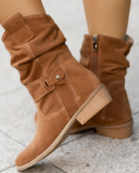 Popular Women Vintage Suede Winter Warm  Side Zipper Mid-Calf Boots Black Deep Gray Apricot Brown Dark Brown 34-43