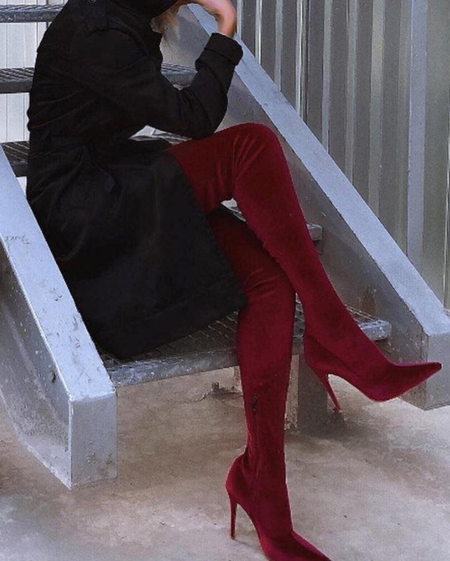 Elegant High Heel Over Knee Velvet Boots Red Green Blue Black 34-43