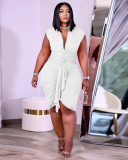 Women Sexy Sleeveless V Neck Ruched Plus Size Dresses L-4XL