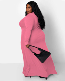 Women Long Sleeve Knitted Button Solid Color Plus Size Dresses Orange Black White Wine Red Pink XL-5XL