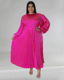 Long Sleeve Crew Neck Ruched Plus Size Dresses L-5XL