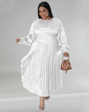 Long Sleeve Crew Neck Ruched Plus Size Dresses L-5XL