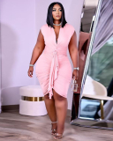 Women Sexy Sleeveless V Neck Ruched Plus Size Dresses L-4XL
