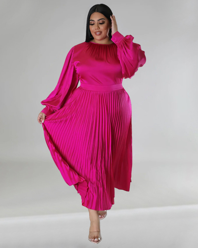 Long Sleeve Crew Neck Ruched Plus Size Dresses L-5XL