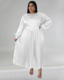 Long Sleeve Crew Neck Ruched Plus Size Dresses L-5XL