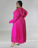 Long Sleeve Crew Neck Ruched Plus Size Dresses L-5XL