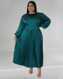 Long Sleeve Crew Neck Ruched Plus Size Dresses L-5XL