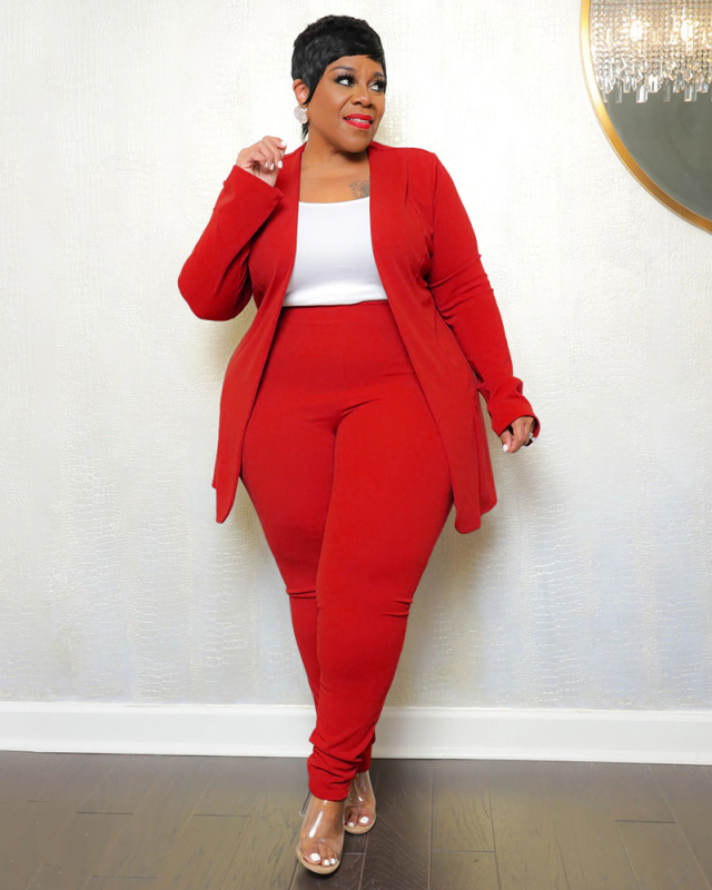 Elegant Long Sleeve Business Suit Plus Size Two Piece Sets L-4XL