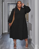 Long Sleeve Lapel Fashion Plus Size Dresses L-4XL