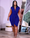 Women Sexy Sleeveless V Neck Ruched Plus Size Dresses L-4XL