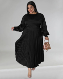 Long Sleeve Crew Neck Ruched Plus Size Dresses L-5XL