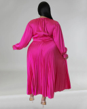 Long Sleeve Crew Neck Ruched Plus Size Dresses L-5XL