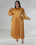 Long Sleeve Crew Neck Ruched Plus Size Dresses L-5XL