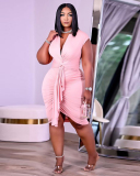 Women Sexy Sleeveless V Neck Ruched Plus Size Dresses L-4XL