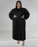 Long Sleeve Crew Neck Ruched Plus Size Dresses L-5XL