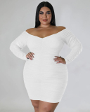 Women Off Shoulder Mesh Sleeve Patchwork Club Wear Sexy Slim Plus Size Dresses Black Red Purple Green White L-4XL