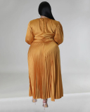 Long Sleeve Crew Neck Ruched Plus Size Dresses L-5XL