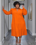 Long Sleeve Lapel Fashion Plus Size Dresses L-4XL