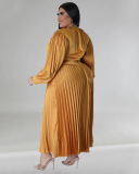 Long Sleeve Crew Neck Ruched Plus Size Dresses L-5XL