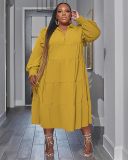 Long Sleeve Lapel Fashion Plus Size Dresses L-4XL