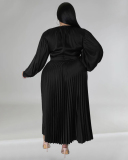 Long Sleeve Crew Neck Ruched Plus Size Dresses L-5XL