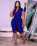 Women Sexy Sleeveless V Neck Ruched Plus Size Dresses L-4XL