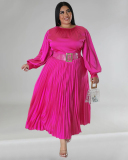 Long Sleeve Crew Neck Ruched Plus Size Dresses L-5XL