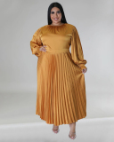Long Sleeve Crew Neck Ruched Plus Size Dresses L-5XL