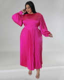 Long Sleeve Crew Neck Ruched Plus Size Dresses L-5XL