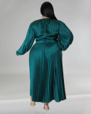 Long Sleeve Crew Neck Ruched Plus Size Dresses L-5XL