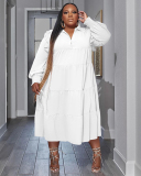 Long Sleeve Lapel Fashion Plus Size Dresses L-4XL