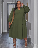 Long Sleeve Lapel Fashion Plus Size Dresses L-4XL