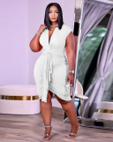 Women Sexy Sleeveless V Neck Ruched Plus Size Dresses L-4XL