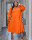 Long Sleeve Lapel Fashion Plus Size Dresses L-4XL