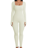 Square Collar Long Sleeve High Waist Slim Jumpsuit S-L