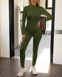 Half Zipper Long Sleeve Slim Seamless Women Active Jumpsuit S-L