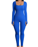 Square Collar Long Sleeve High Waist Slim Jumpsuit S-L