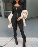 Square Collar Long Sleeve High Waist Slim Jumpsuit S-L
