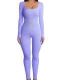 Square Collar Long Sleeve High Waist Slim Jumpsuit S-L
