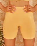 Women Seamless Knit Solid Color Sports Shorts S-L