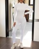 Half Zipper Long Sleeve Slim Seamless Women Active Jumpsuit S-L