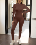 Half Zipper Long Sleeve Slim Seamless Women Active Jumpsuit S-L