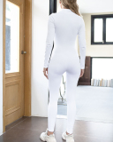 Half Zipper Long Sleeve Slim Seamless Women Active Jumpsuit S-L