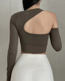 Long Sleeve Hollow Out Back Yoga Tops S-L