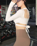 Long Sleeve V Neck Criss Waist Backless Yoga Tops S-L