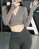 Long Sleeve V Neck Criss Waist Backless Yoga Tops S-L